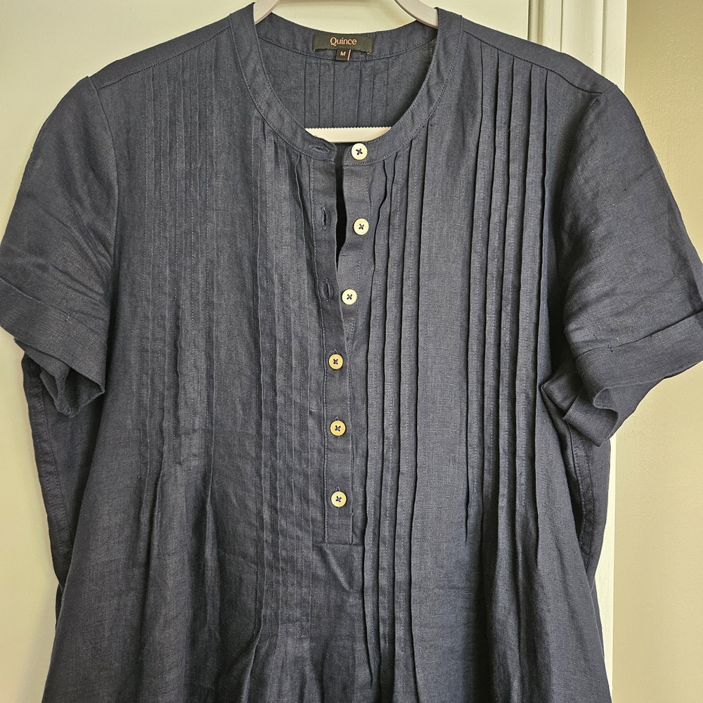 Quince 100% European Linen Short Sleeve Swing Dress - Picture 3 of 9